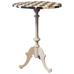 Grey Painted Side Table with Checkered Surface, Gustavian Style, 1840