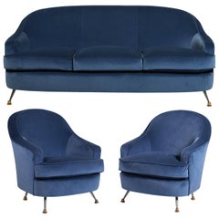 Vintage Sofa and Pair of Armchairs by Jules Leleu, circa 1956