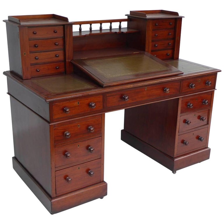 19th Century Victorian Mahogany Dickens Desk at 1stDibs