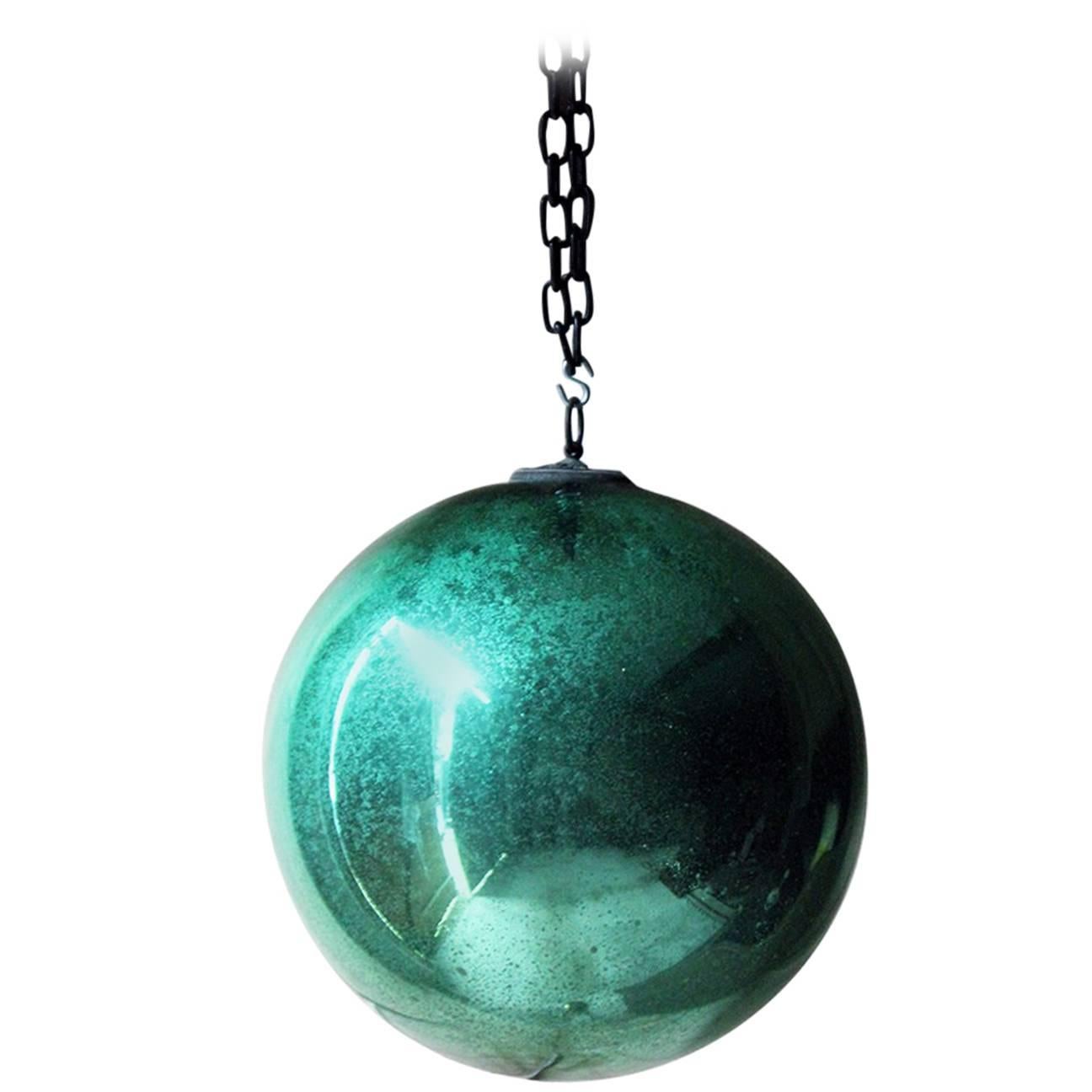 Good Large Green Mercury Glass Witches Ball, circa 1900