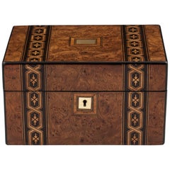 Burr Ash Antique Tunbridge Style Jewelry Box, 19th Century