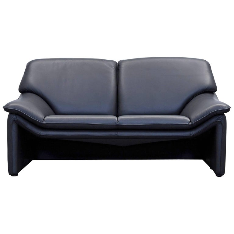 Laauser Atlanta Designer Sofa Leather Black Two-Seat Couch Modern at 1stDibs