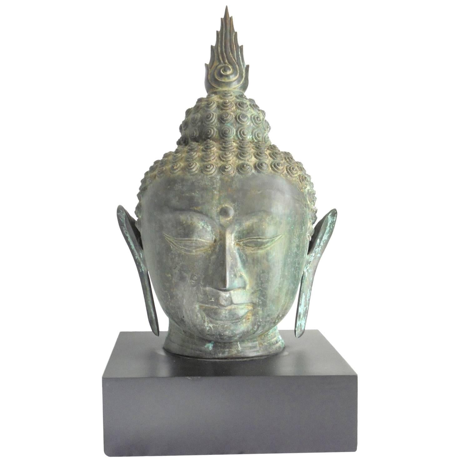 Mid 20th Century Bronze Buddha Head Sculpture