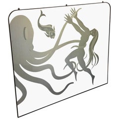 Large 1950s Decorative Mirror 'the Octopus and the Maiden'