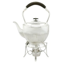 1900s Antique Edwardian Sterling Silver Spirit Tea Kettle in Queen Anne Style