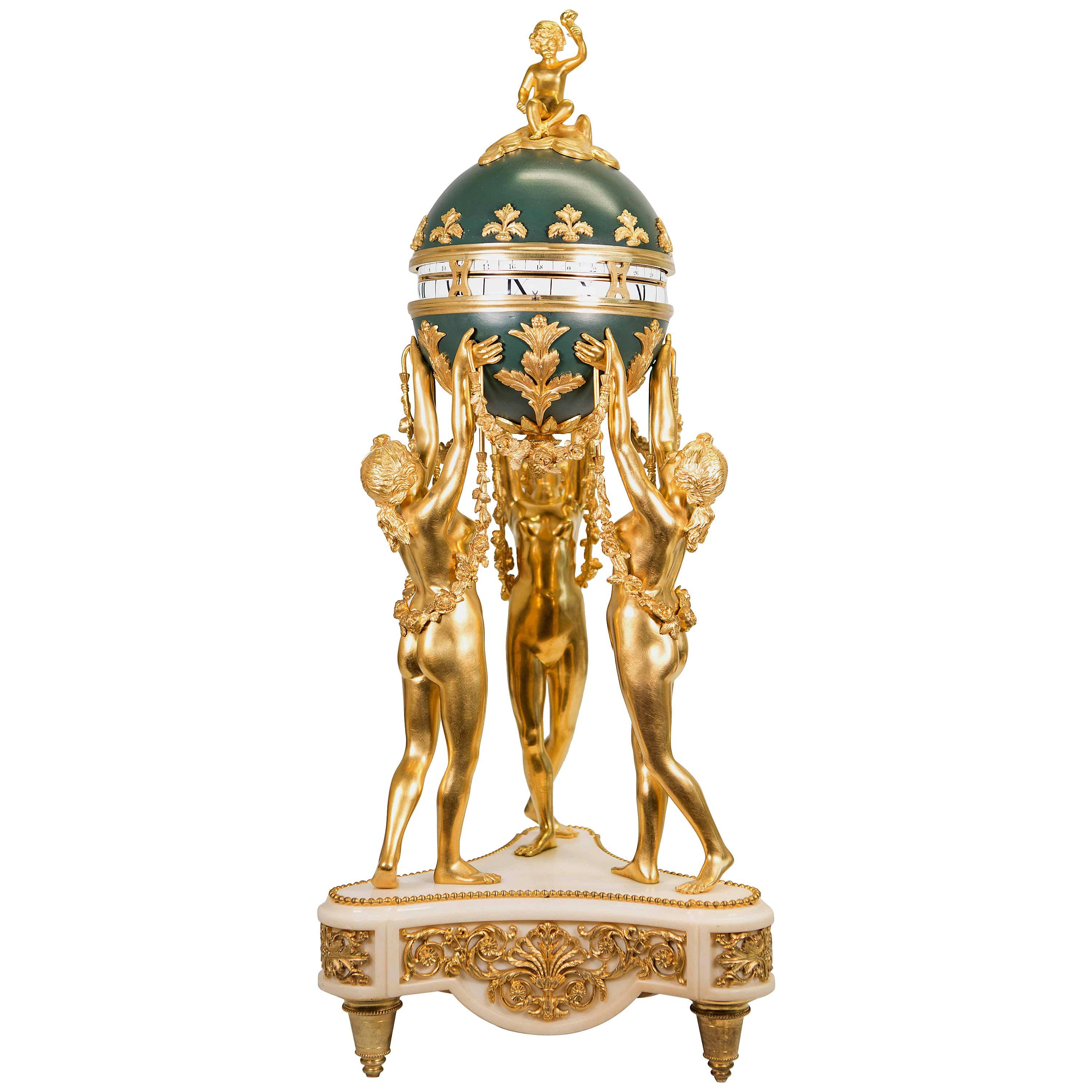 Three Graces Louis XVI Style Cercle Tournant in Ormolu Bronze and Marble