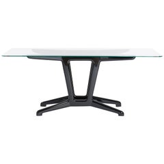 Midcentury Italian Dining Table / Desk with Re-Lacquered Wooden Base in Black