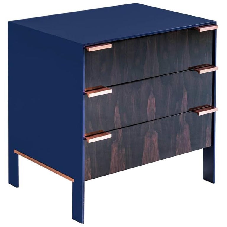 Johansson Cabinet End Table Red Lacquered Aluminium Walnut Burl Johansson Cabinet End Table Deep Violet Lacquered Aluminum Ziricote Copper