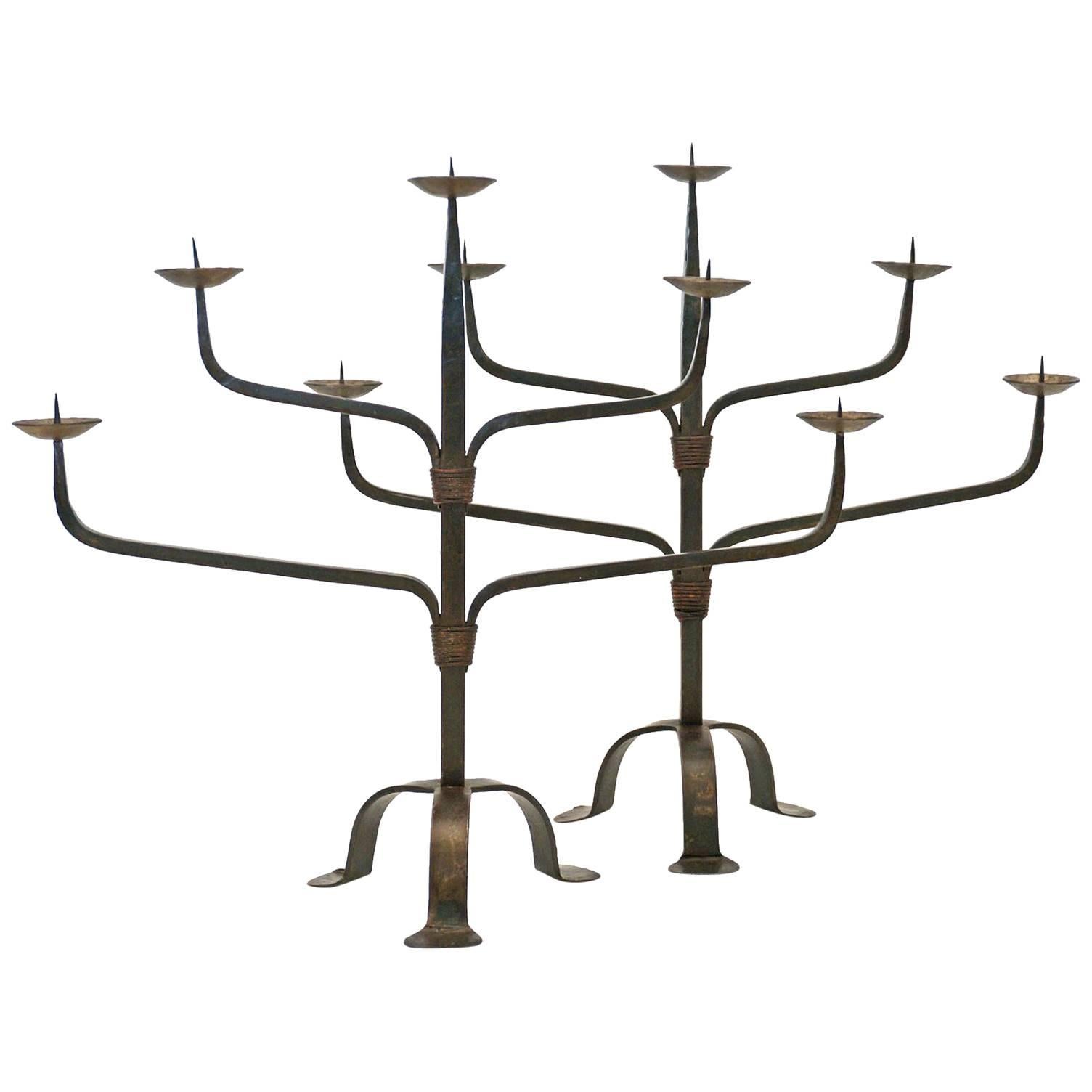 Pair of 1930s French Iron Candelabras