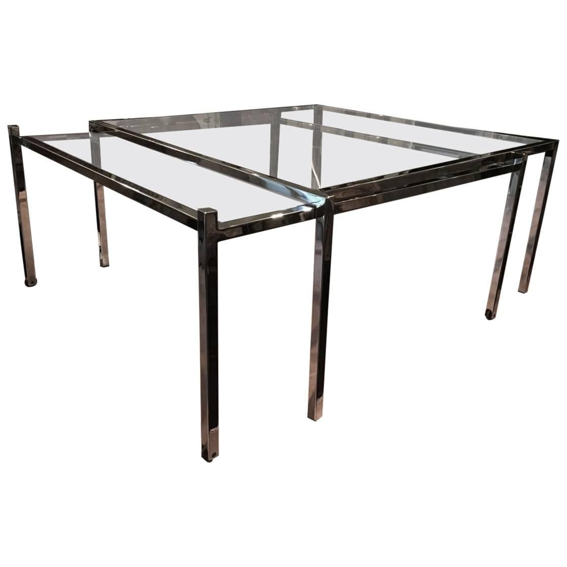 1970s, French Chrome Glass Coffee Table