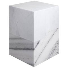Terrell Side Table with Solid White Marble Top and Statuary Marble Base