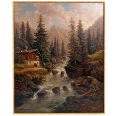 Painting Oil on Canvas Landscape High Mountains Gustav Barbarini Vienna, 1880