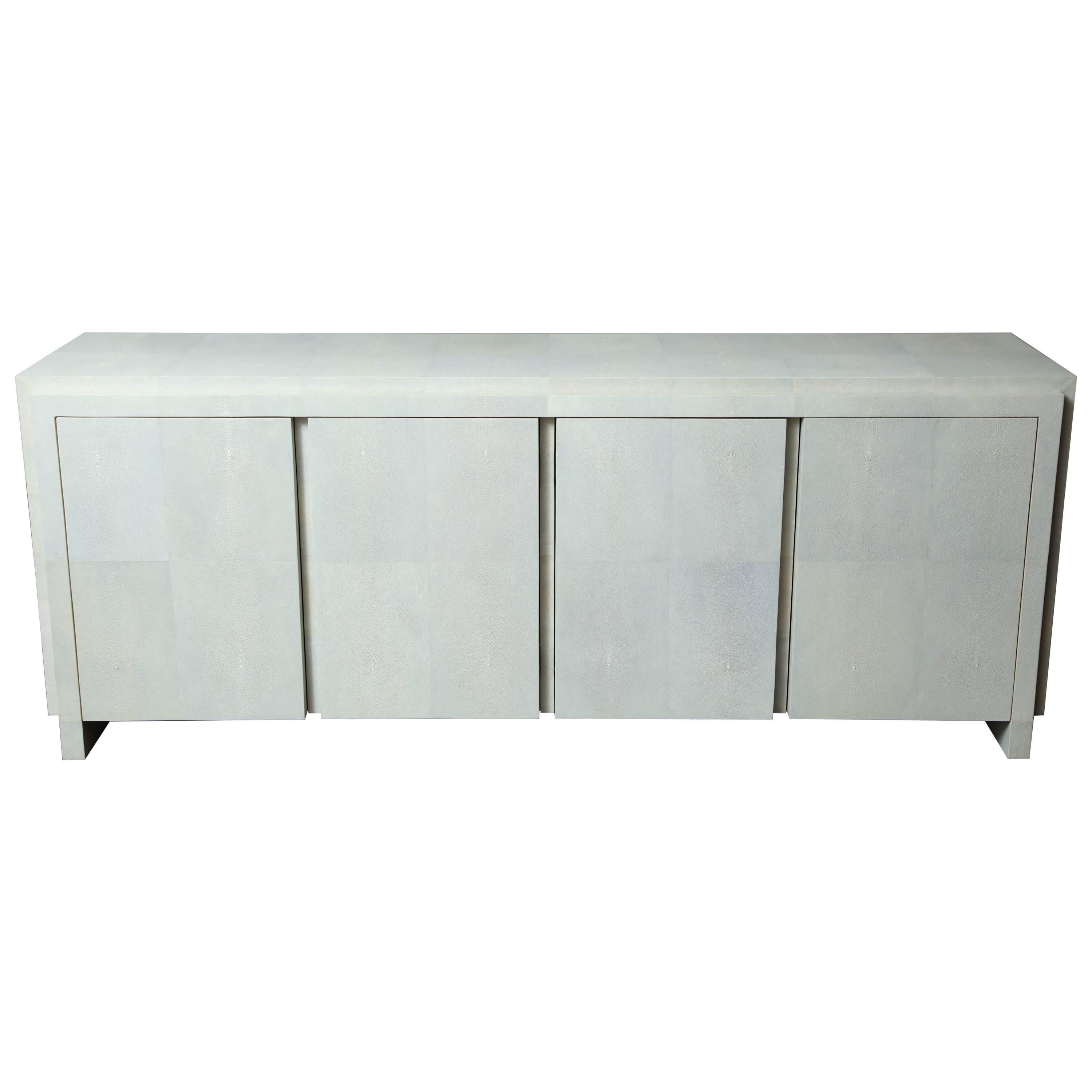 Spectacular Genuine Shagreen Sideboard in Pale Water Grey For Sale