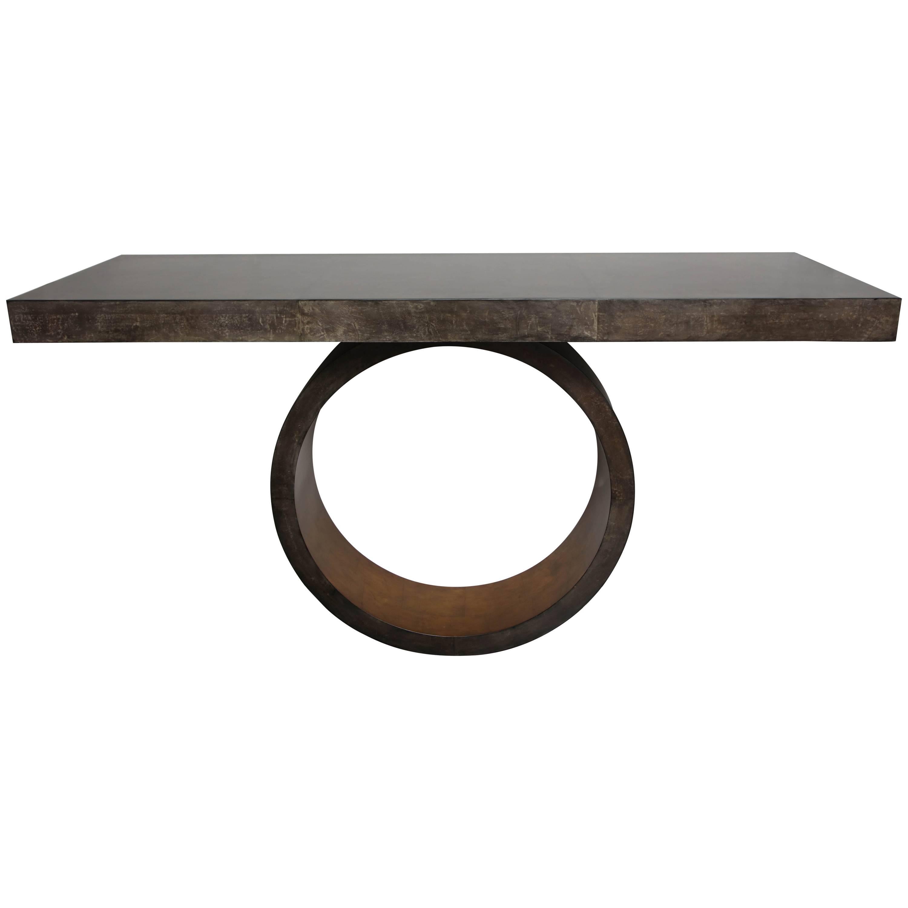 Custom Charcoal Goatskin Wall-MountConsole with Umber Gold Leaf