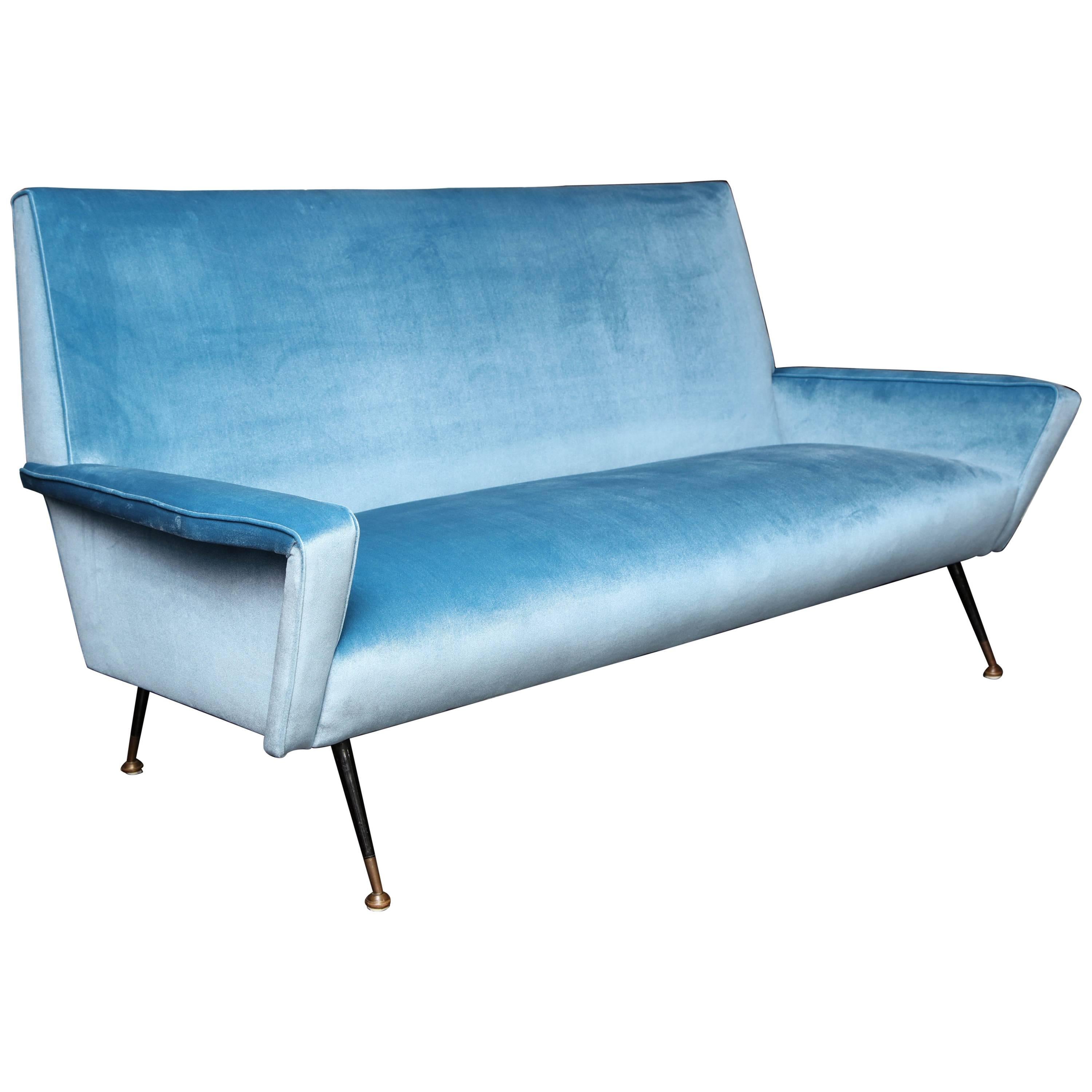 Custom Velvet Settee with Brass Legs