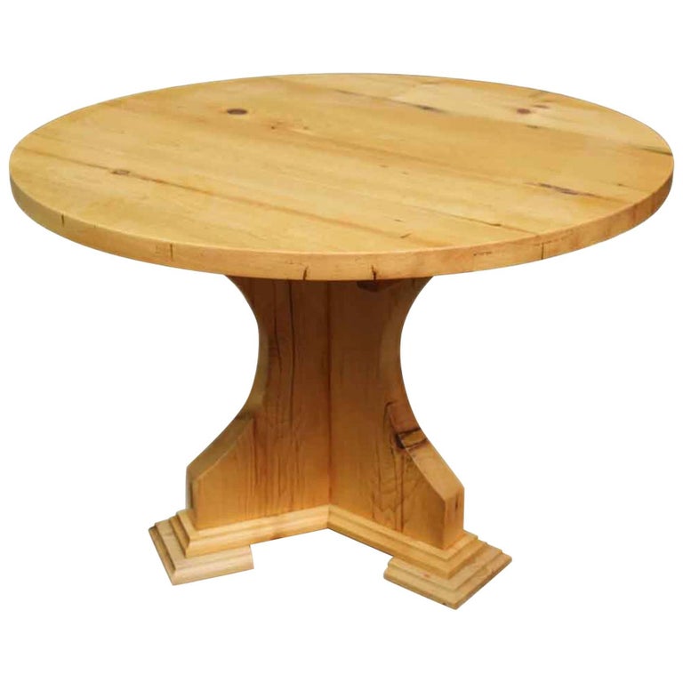 Customizable Antique Pine Farmhouse Style Round Table For Sale at 1stdibs