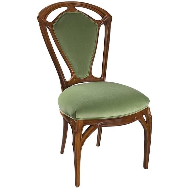 French Art Nouveau Wooden Side Chair by Jacques Gruber