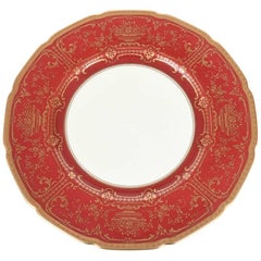 12 Used Dinner Plates, Red and Gold by Royal Doulton, England