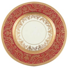 12 Impressive Ruby Red & Gold Encrusted Dinner or Presentation Plates, Antique