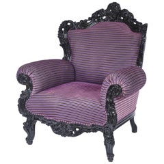 Vintage Custom Carlo Rampazzi Oversized Armchair, Black with Custom Purple Upholstery