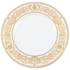 24 Vintage English White Gold Dinner Plates, Classic Gilt Embossed Design