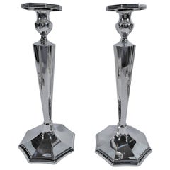 Great Pair of Tall and Modern Sterling Silver Candlesticks