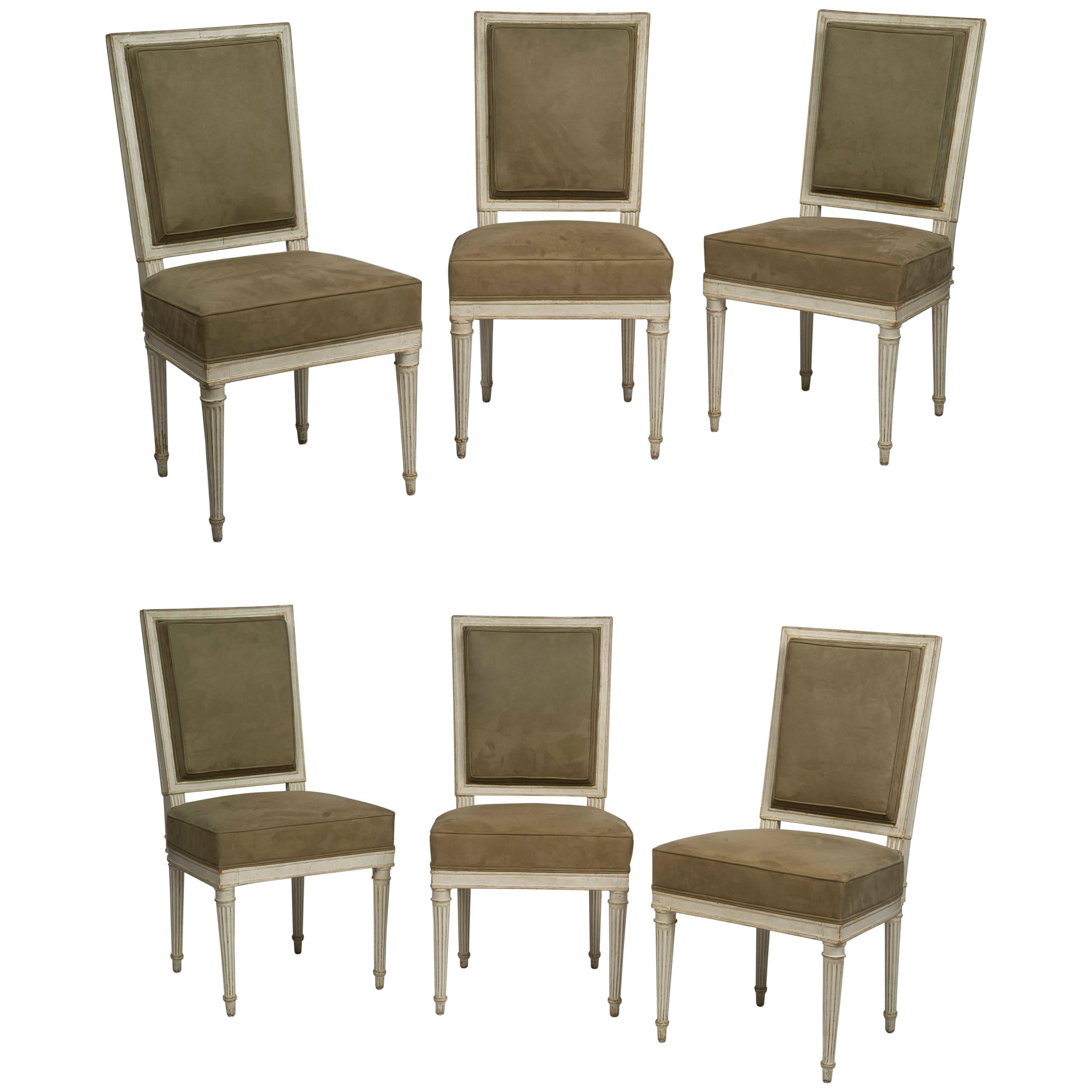 Set of Six Painted Louis XVI Dining Chairs Stamped A. Gailliard