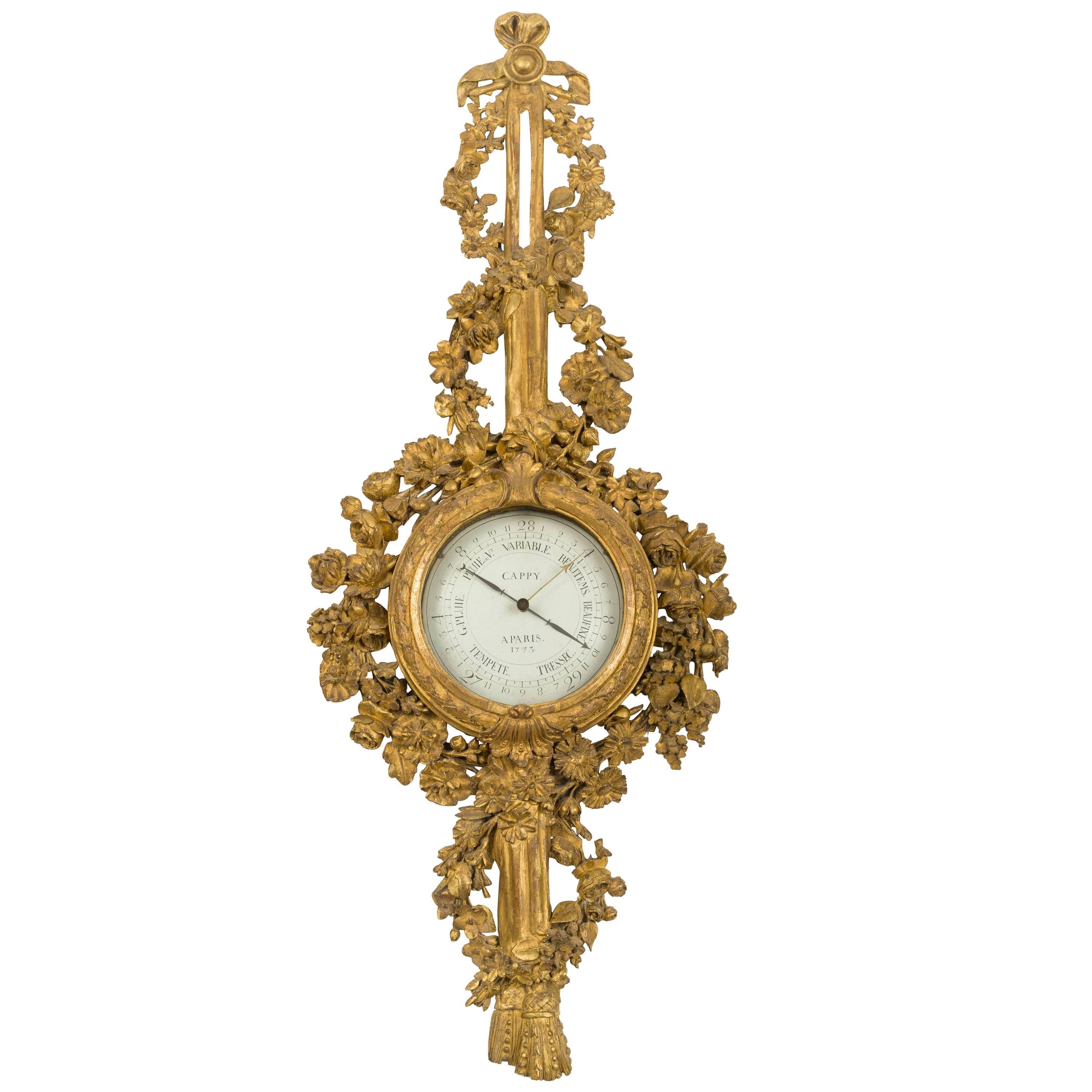 Louis XVI. Barometer aus vergoldetem Holz im Angebot