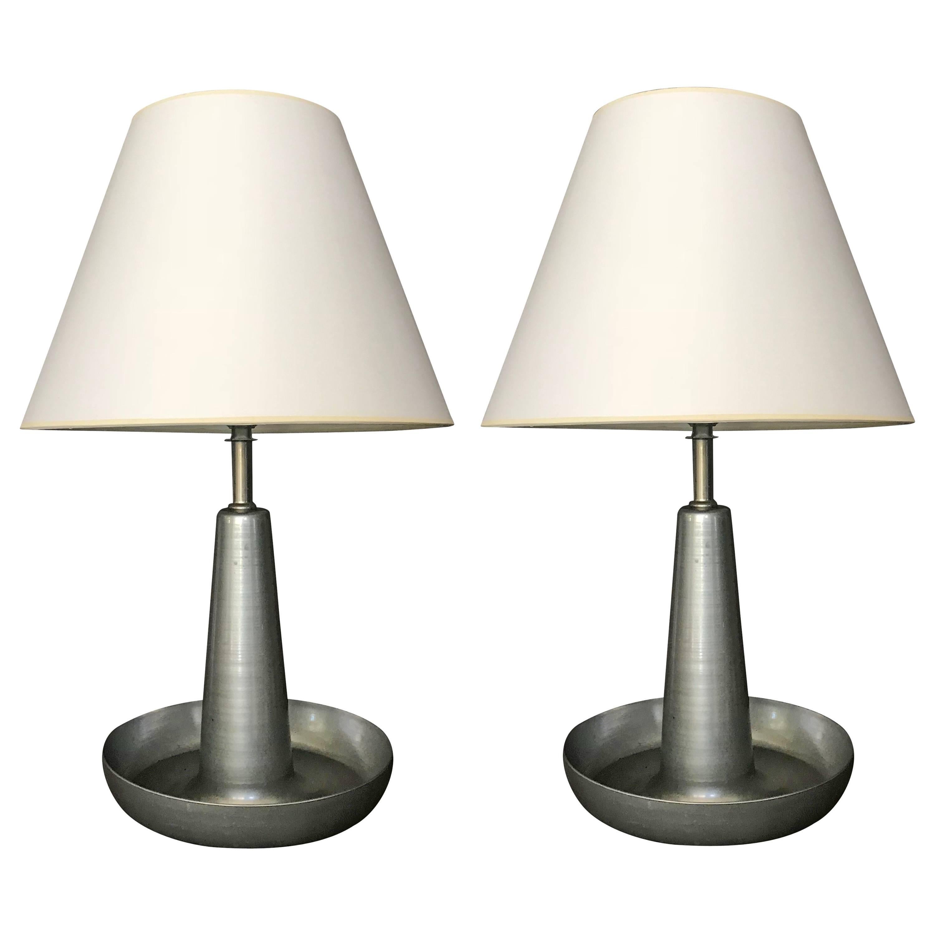 Pair of Mid-Century Aluminum Lamps For Sale