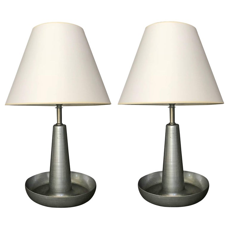 Pair of Mid-Century Aluminum Lamps For Sale at 1stDibs
