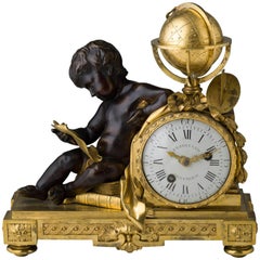 Rare horloge de cheminée Louis XVI en bronze doré et patiné signée Ferdinand Berthoud