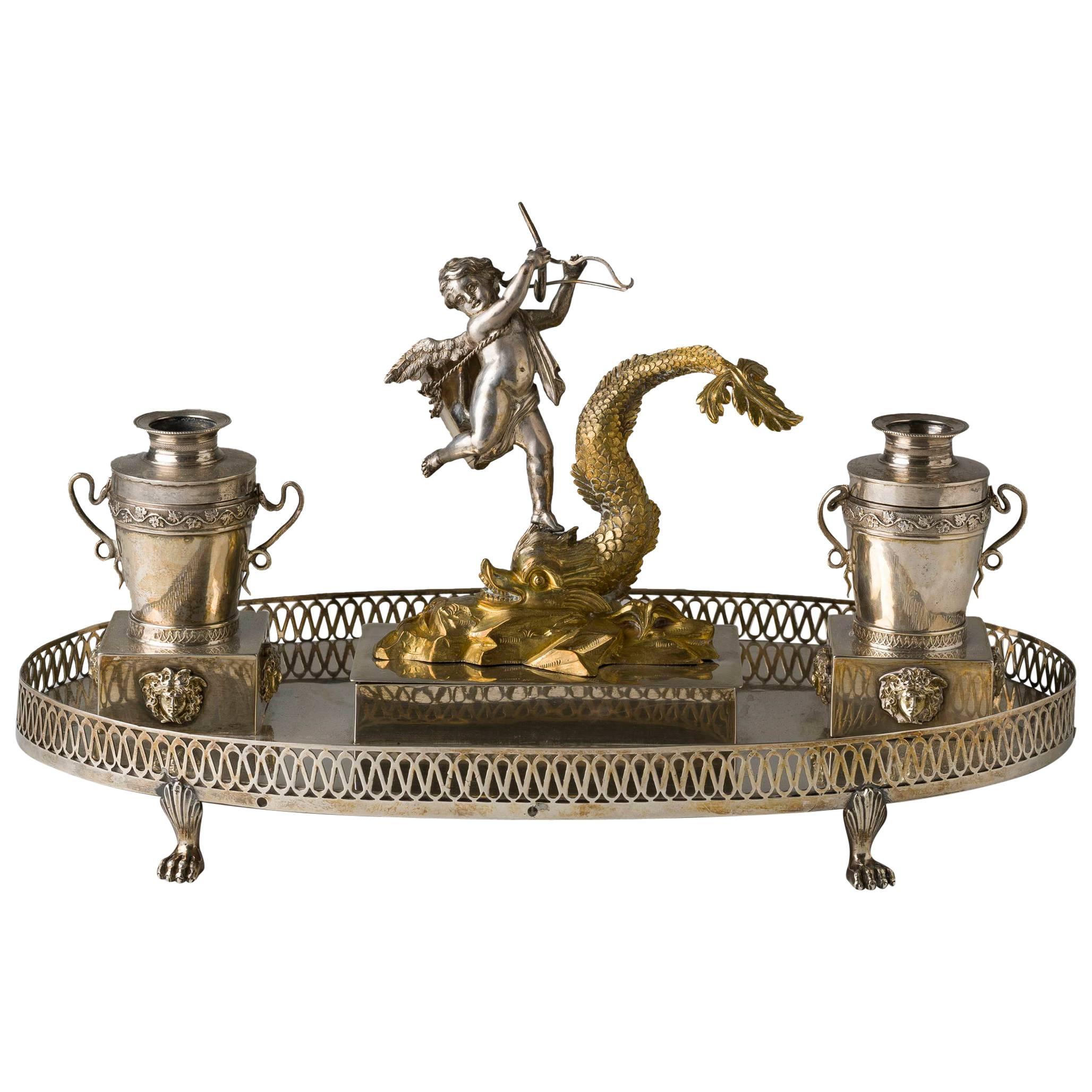 Italian Empire Silver and Silver Gilt Inkstand For Sale