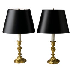 Pair of Louis XV Style Ormolu Candlesticks Mounted as Lamps