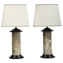 Pair of Chinoiserie Silver-Ground Decalcomania Lamps
