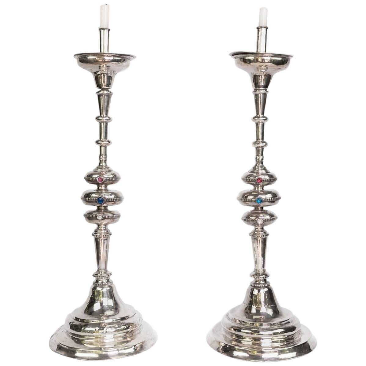 Pair of 18th Century South American Candlesticks with Trade Beads For Sale