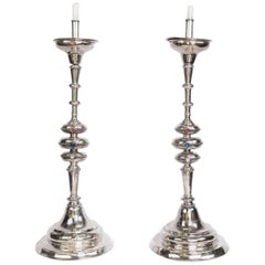 Antique Pair of 18th Century South American Candlesticks with Trade Beads