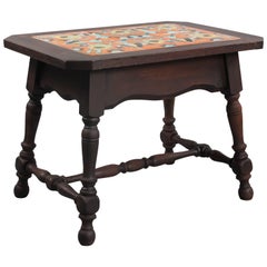 Antique Monterey California Tile Table with 6 Tiles circa 1930s with Walnut Base