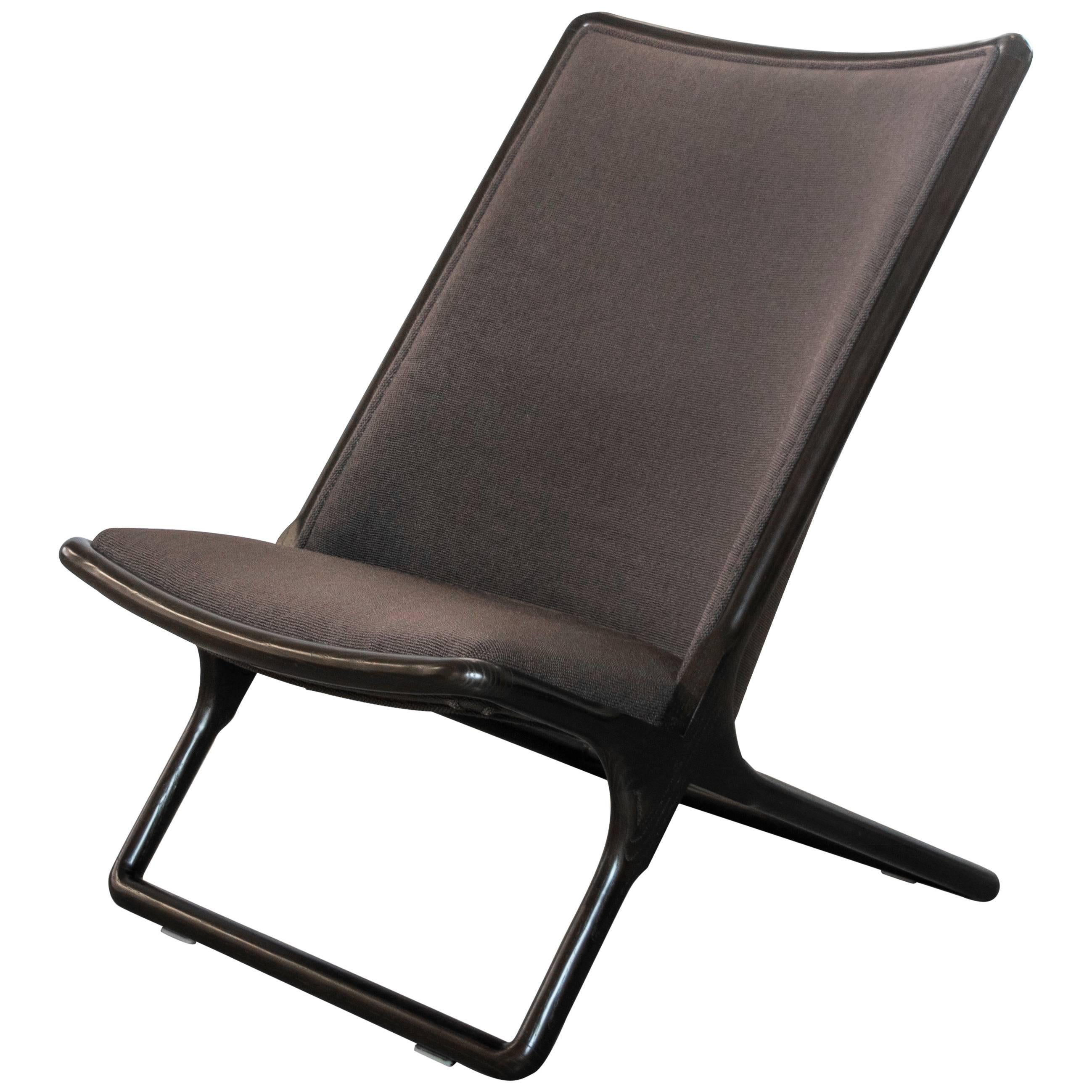 Ward Bennett Scissor Chair in Dark Brown Wood and Upholstery For Sale