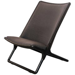 Ward Bennett Scissor Chair in Dark Brown Wood and Upholstery