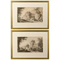 Pair of Neoclassical Landscape Drawings, French School, Late 18th Century