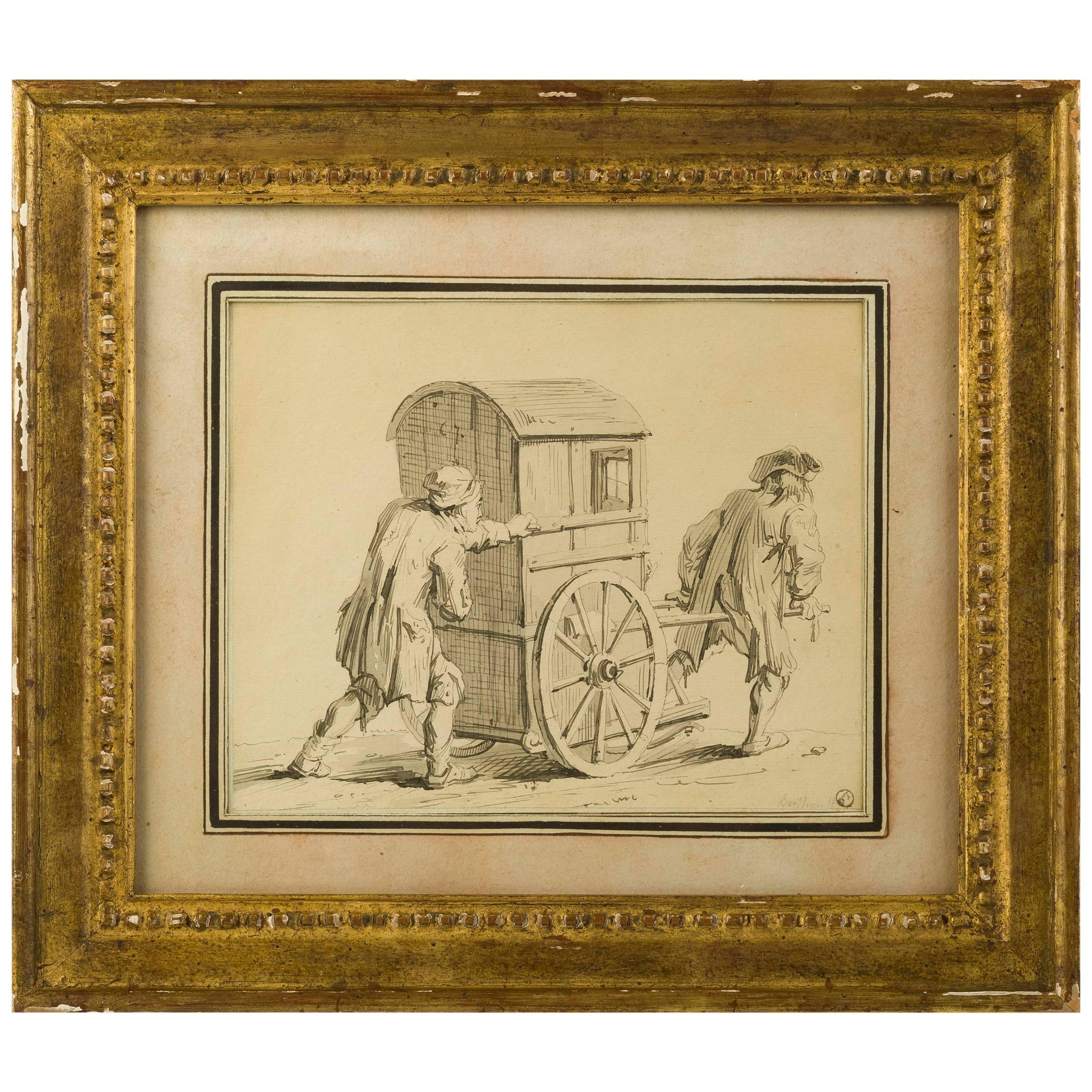 Drawing, 18th Century French School, the Sedan Chair