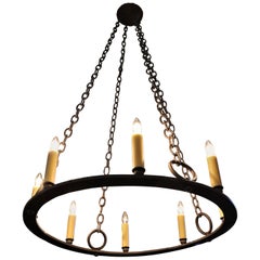 Simple Rustic, Iron Ring Chandelier, Circa 1940