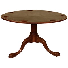Round George III Mahogany Leather Tilt-Top Games Table with Wells