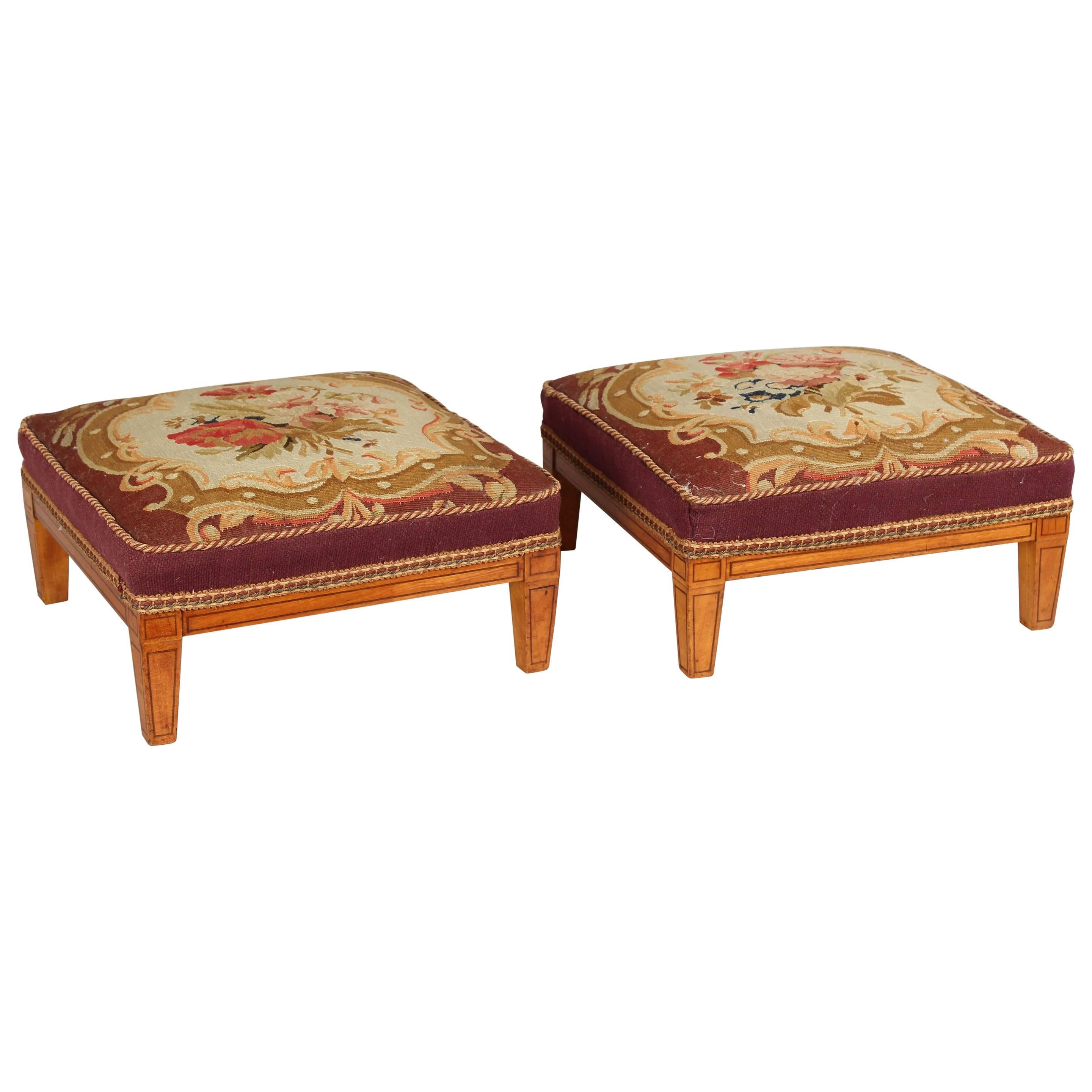 Pair of Late George III Period Satin-Birch Foot-Stools