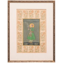 Antique Indian Prince Dressed in Green Miniature Painting