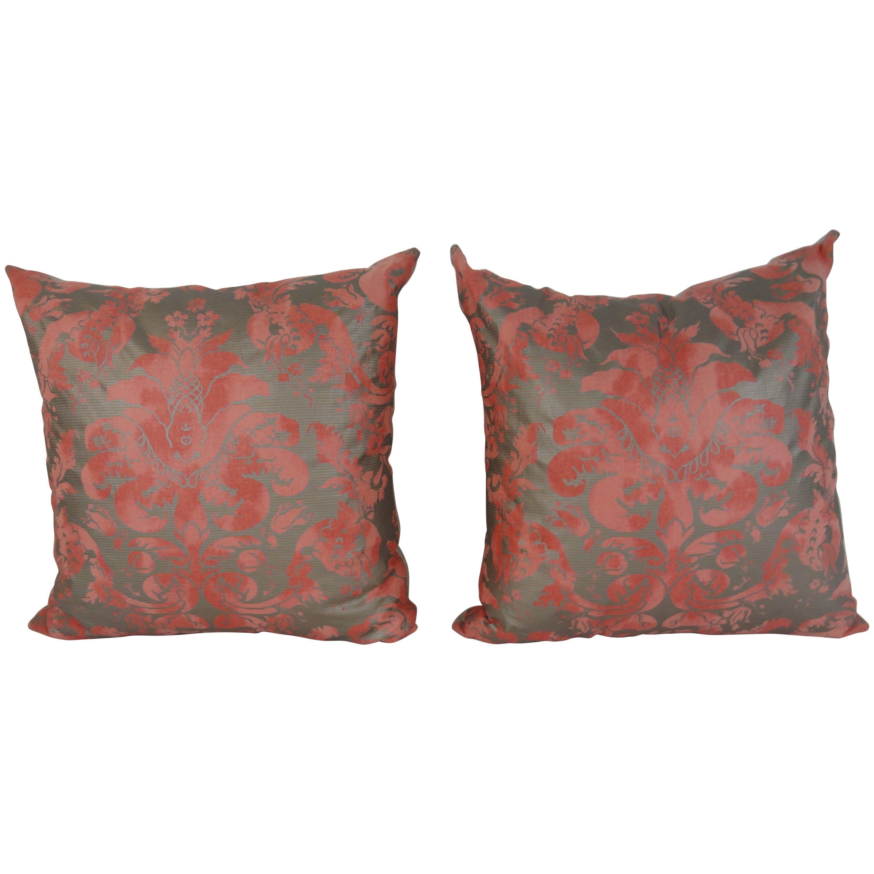 Pair of Bespoke Cotton Fortuny Style Pattern Pillows For Sale