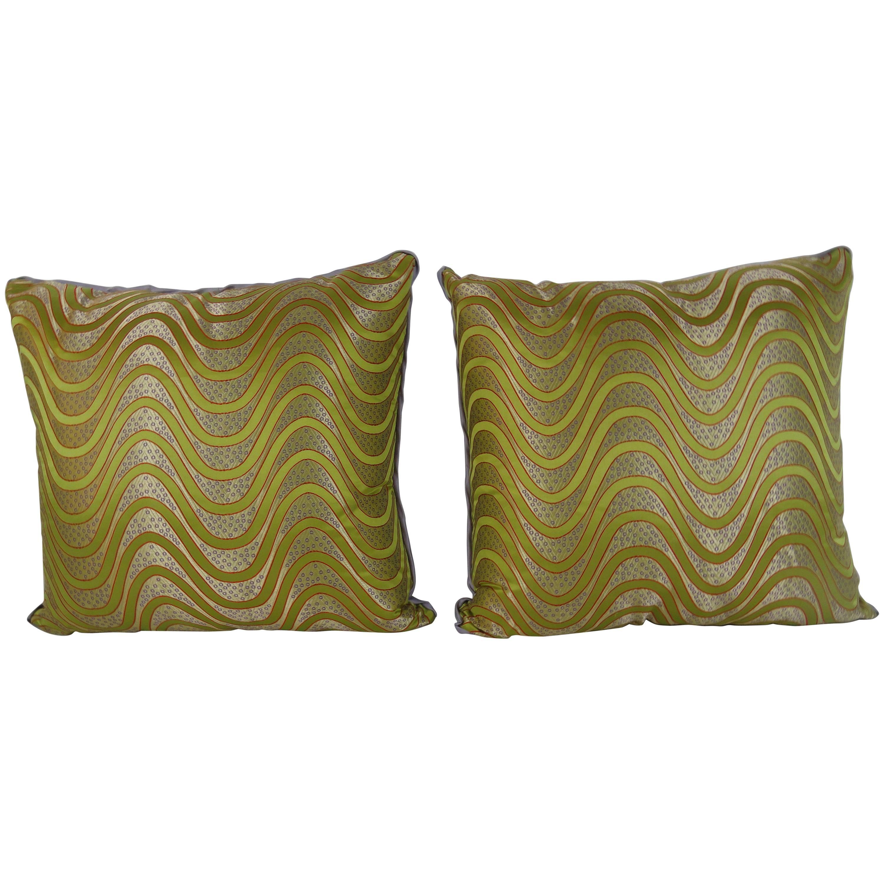 Pair of Chinese Couture Silk Pillows For Sale