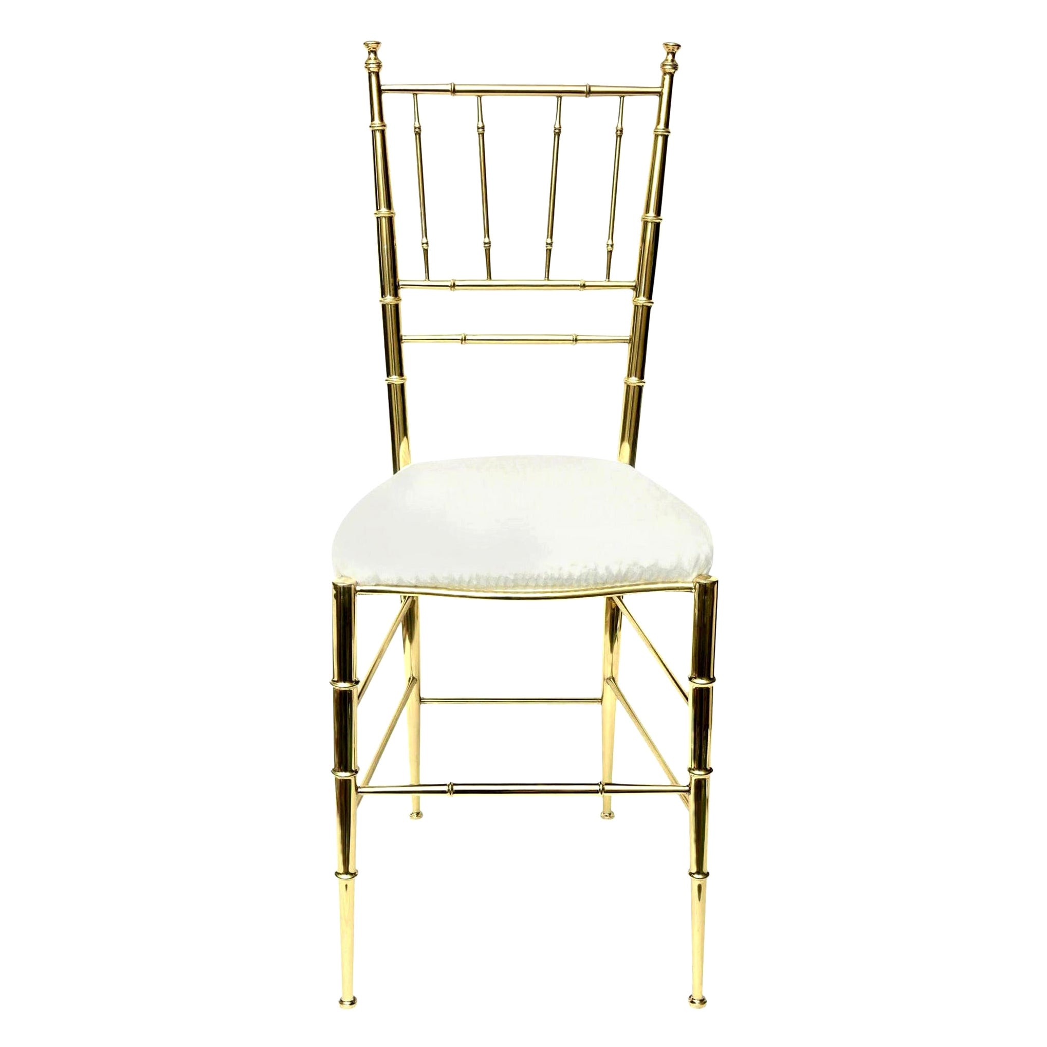Chiavari Faux Bamboo Brass and Upholstered Side Chair Italian Mid-Century Modern For Sale