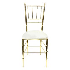 Chiavari Faux Bamboo Brass and Upholstered Side Chair Italian Mid-Century Modern