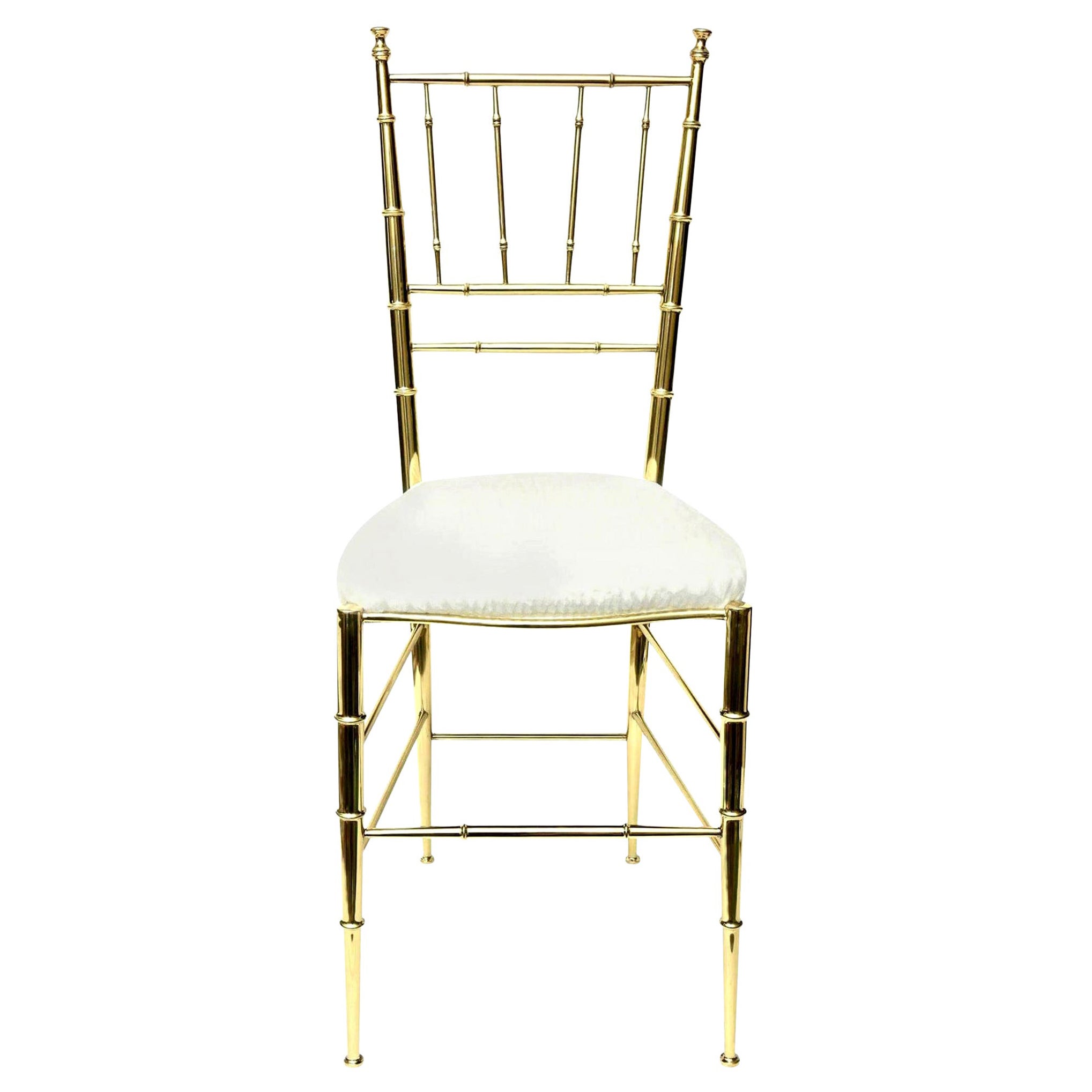 Sedia Chiavari Faux Bamboo in ottone e imbottita Mid-Century Modern italiano